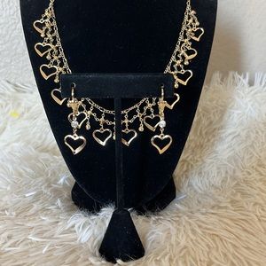 Gold Plated Heart Necklace and Earrings